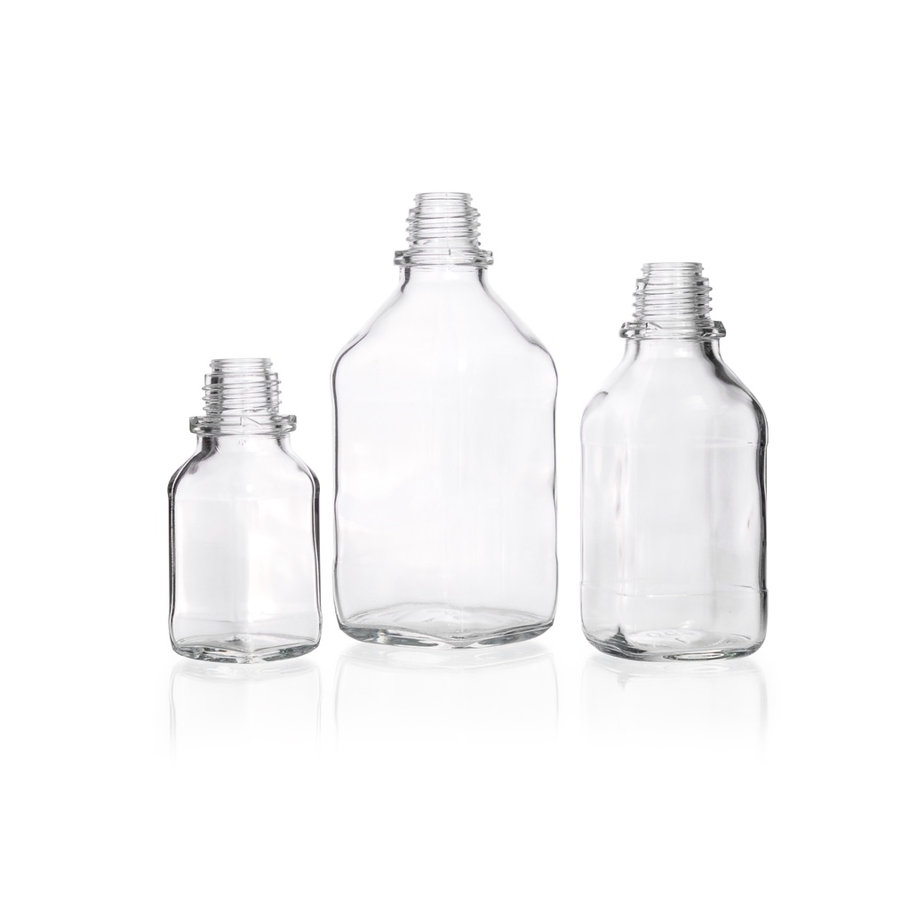 Schraubflasche Vierkant aus Kalk-Soda-Glas