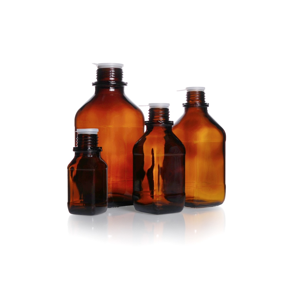 Schraubflasche Vierkant aus Kalk-Soda-Glas, braun